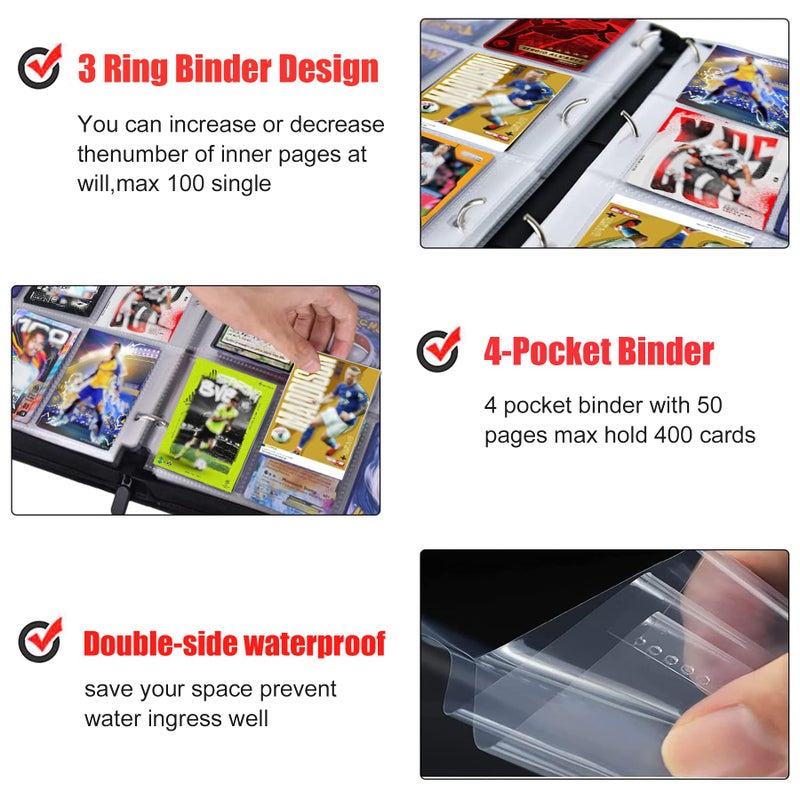 WTVIDAS 400 Pockets Soccer Card Binder for Soccer Trading Cards 2025-2026 Portable Waterproof Storage Bag with Removable Sleeves for Sports TCG Cards Collectors - Image 5